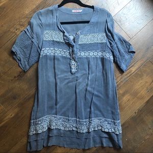 Johnny Was soft blue dress, embroidered detail SM